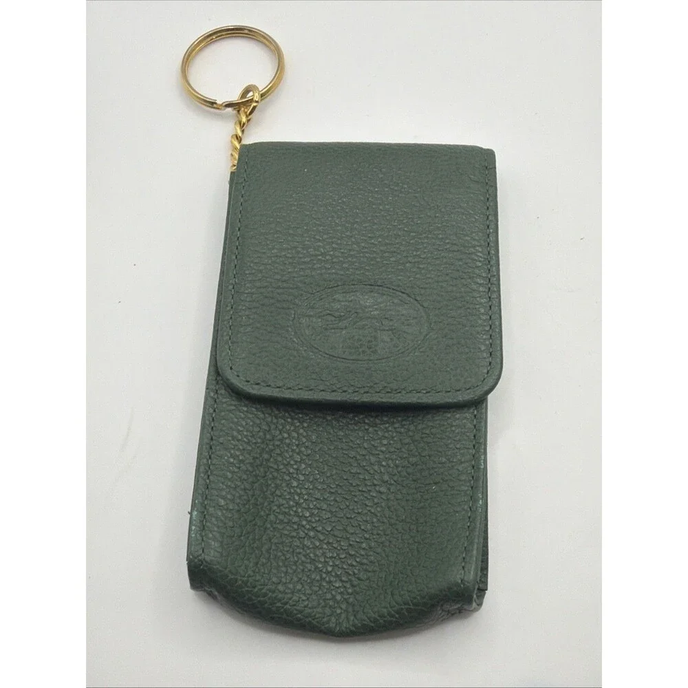 Longchamp Paris Made In France Key Ring Wallet Flap Forest Green Rare